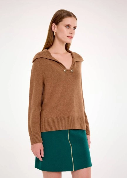 CASHMERE BLEND WIDE COLLAR TOBACCO SWEATER - 4