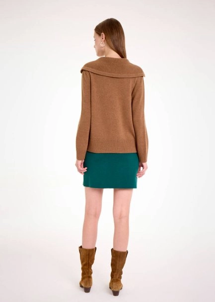 CASHMERE BLEND WIDE COLLAR TOBACCO SWEATER - 5