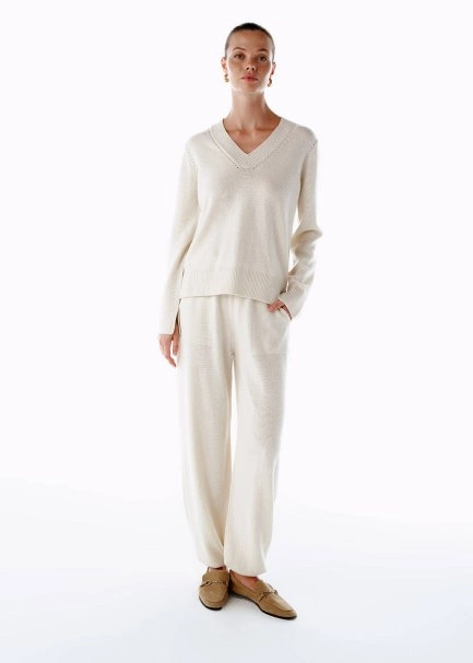 CASHMERE KNIT PANTS ECRU - 1