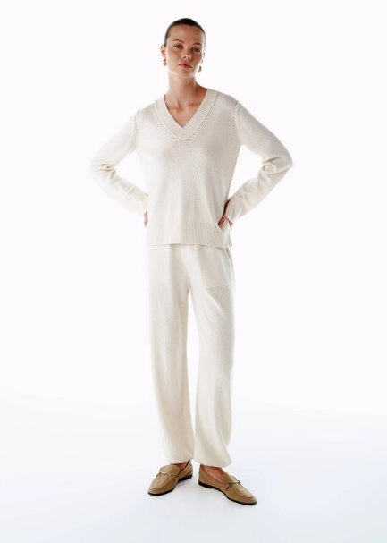 CASHMERE KNIT PANTS ECRU - 2