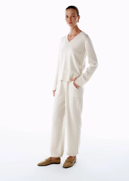 CASHMERE KNIT PANTS ECRU - 4