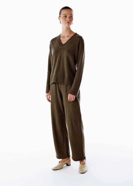 CASHMERE KNIT PANTS OLIVESTONE - 3
