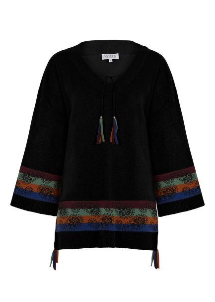 Cashmere Wool Blend V Neck Black Knit Tunic - 8