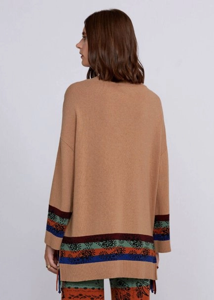 Cashmere Wool Blend V Neck Camel Knit Tunic - 3