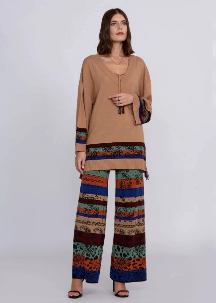 Cashmere Wool Blend V Neck Camel Knit Tunic - 5