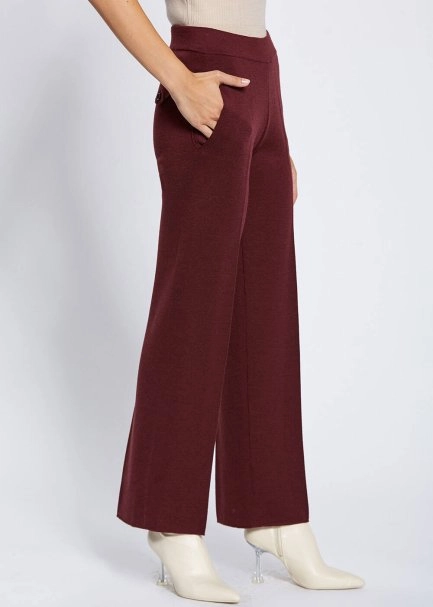 Cep Detaylı Bordo Merino Yün Triko Pantolon - 3