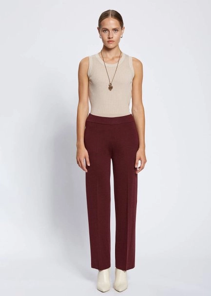 Cep Detaylı Bordo Merino Yün Triko Pantolon - 1