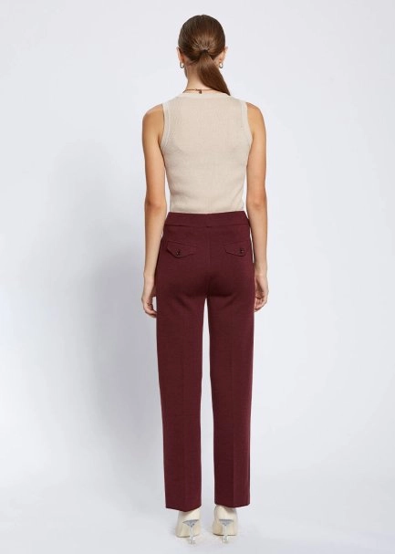 Cep Detaylı Bordo Merino Yün Triko Pantolon - 5