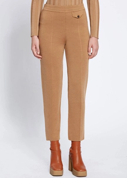 Cep Detaylı Camel Merino Yün Triko Pantolon - 2