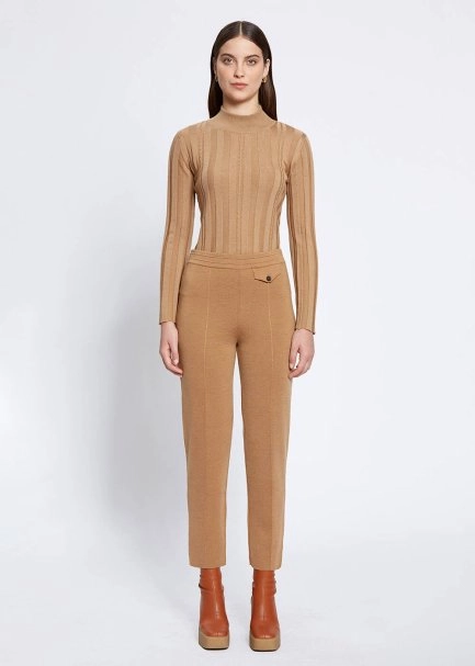 Cep Detaylı Camel Merino Yün Triko Pantolon - 1