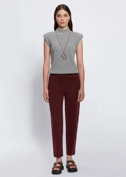 Cep Detaylı Fuşya Merino Yün Triko Pantolon - 1