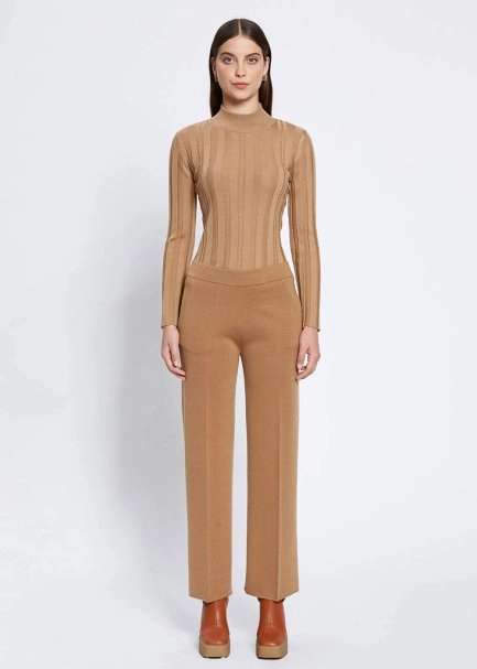 Cep Detaylı Camel Merino Yün Triko Pantolon - 1