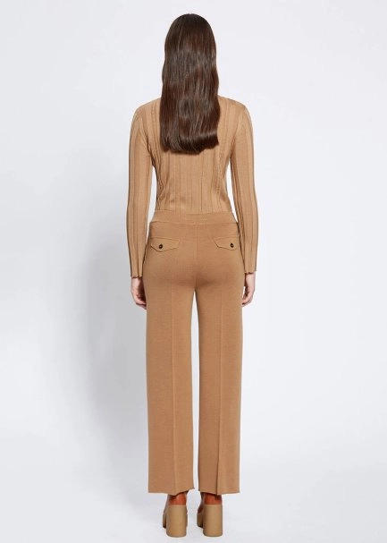 Cep Detaylı Camel Merino Yün Triko Pantolon - 5