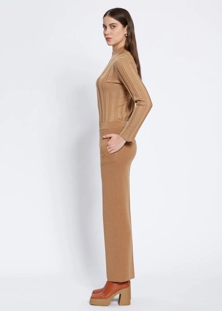 Cep Detaylı Camel Merino Yün Triko Pantolon - 4