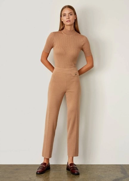 Cep Detaylı Merino Yün Camel Triko Pantolon - 6