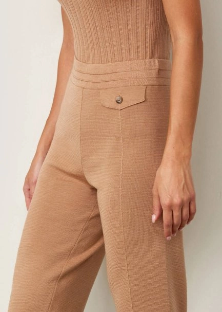 Cep Detaylı Merino Yün Camel Triko Pantolon - 7