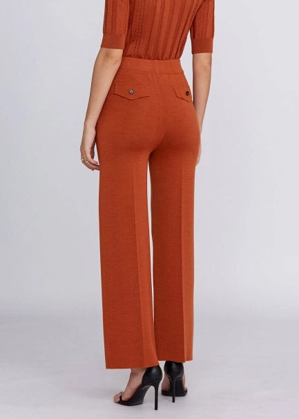 Cep Detaylı Turuncu Merino Yün Triko Pantolon - 3