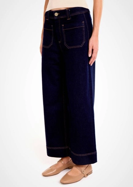 Cepli Geniş Paça Crop Denim Pantolon - 3