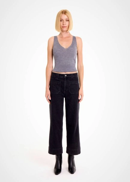 Cepli Geniş Paça Crop Denim Pantolon Gri - 2