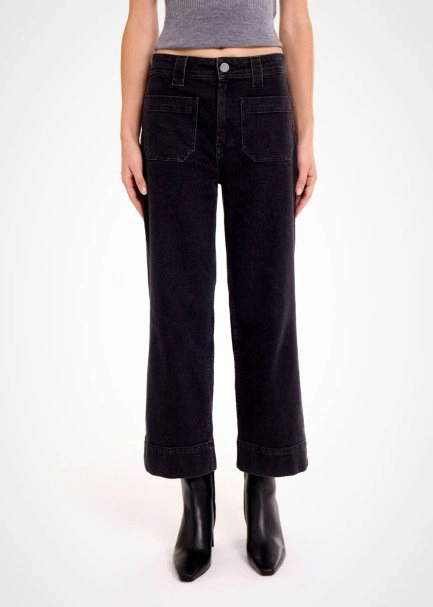 Cepli Geniş Paça Crop Denim Pantolon Gri - 1