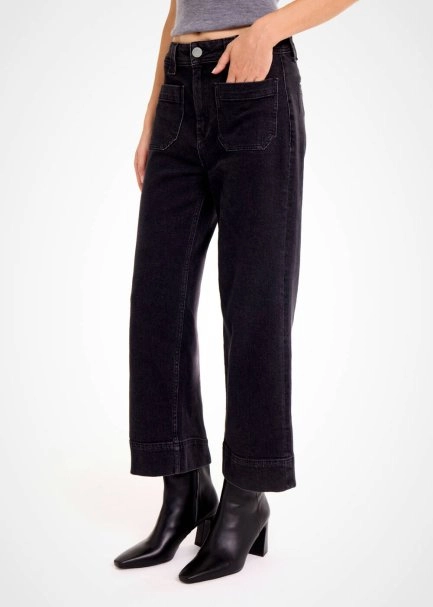 Cepli Geniş Paça Crop Denim Pantolon Gri - 3