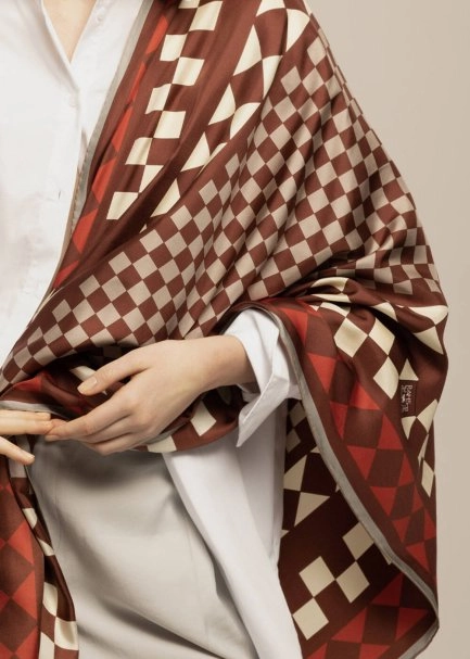 CHECKERED PHERAHS LOGOED PURE SILK SCARF - 2