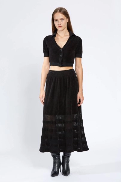 CHENILLE TOUCH BLACK KNIT SKIRT - 1