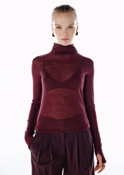 CHERRY ULTRAFINE MERINO WOOL BLEND KNIT TOP - 1