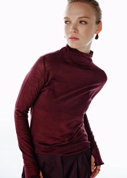 CHERRY ULTRAFINE MERINO WOOL BLEND KNIT TOP - 4