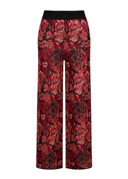 Çiçek Desen Kırmızı Triko Pantolon - 6