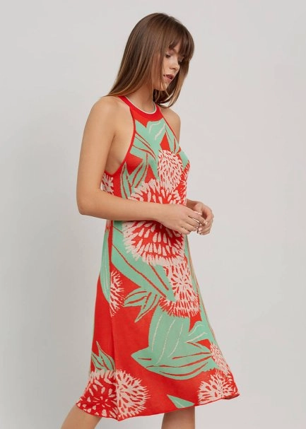 Çiçek Desenli Kolsuz Triko Elbise - 4