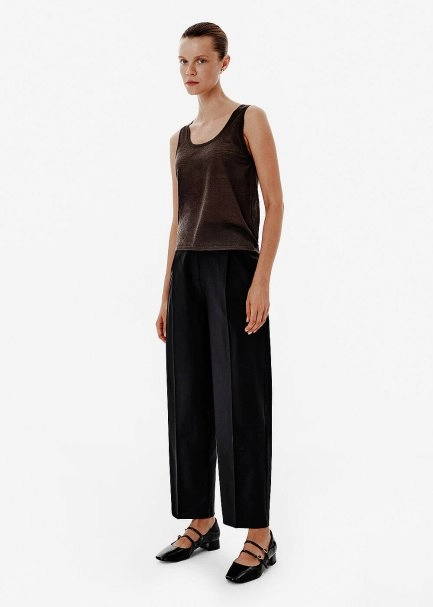 Cigarette Fit Pleat-Detail Black Pants - 3