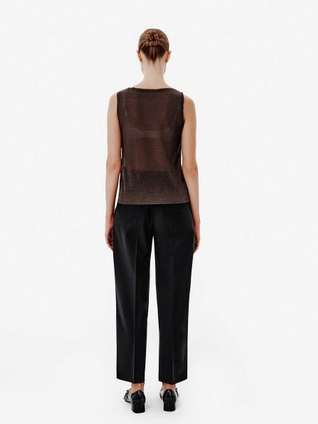 Cigarette Fit Pleat-Detail Black Pants - 5