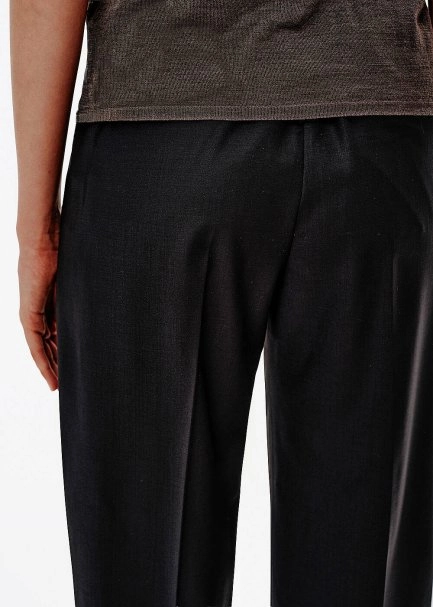 Cigarette Fit Pleat-Detail Black Pants - 4