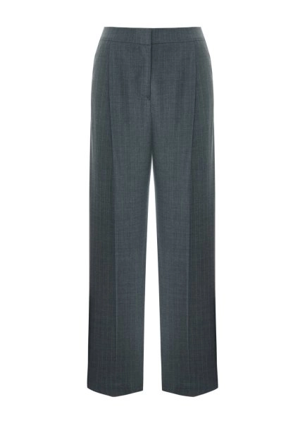 Cigarette Fit Pleat-Detail Grey Pants - 6