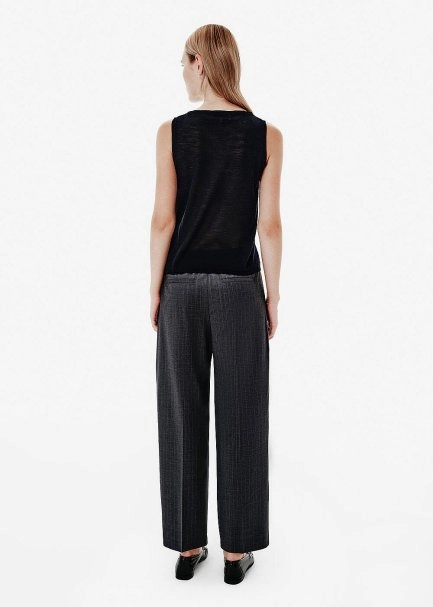 Cigarette Fit Pleat-Detail Grey Pants - 5