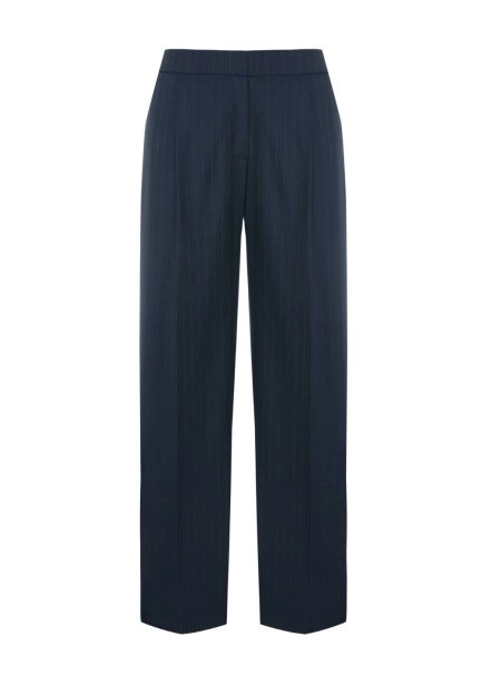 Cigarette Fit Pleat-Detail Navy Pants - 6