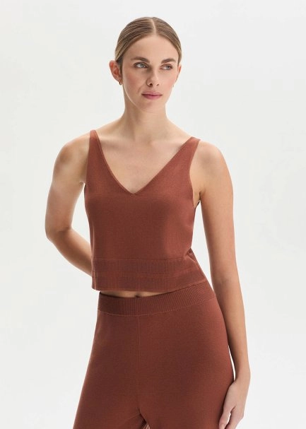 CINNAMON COTTON SILK BLEND KNIT TOP - 2