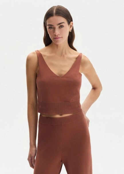 CINNAMON COTTON SILK BLEND KNIT TOP - 1