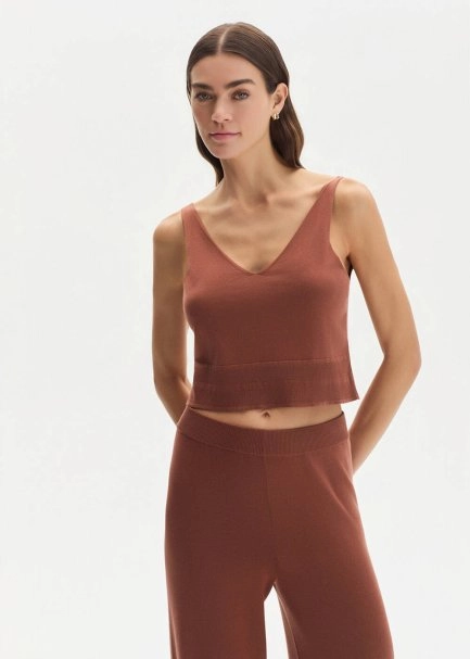 CINNAMON COTTON SILK BLEND KNIT TOP - 3