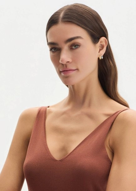 CINNAMON COTTON SILK BLEND KNIT TOP - 4