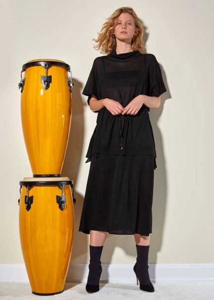 Circle Black Maxi Knit Skirt - 2