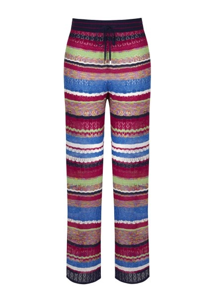 Çizgi Desenli Ajur Örgü Çok Renkli İnce Triko Pantolon - 8
