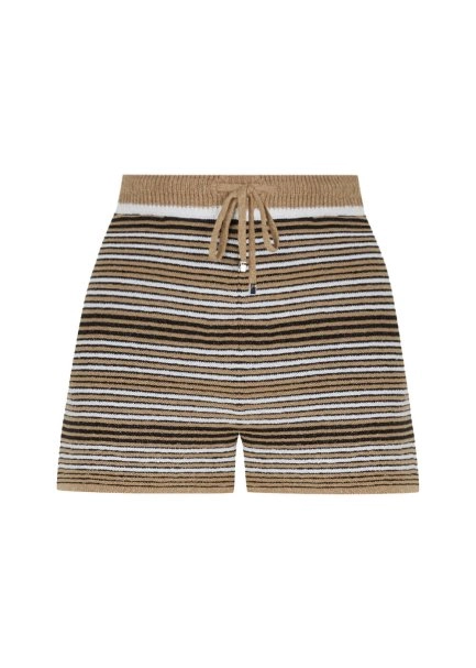 Çizgi Desenli Camel Bej Triko Şort - 6