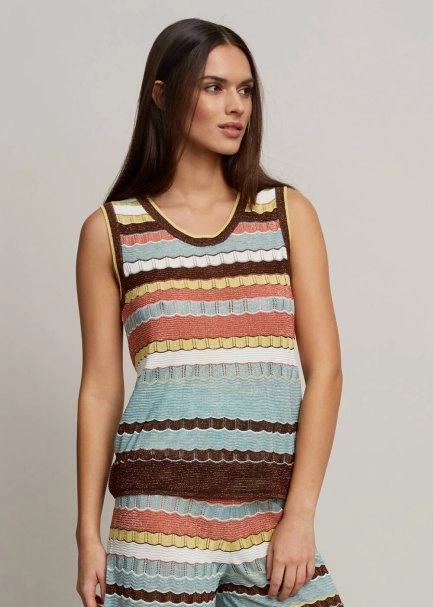 Çizgi Desenli Renkli Triko Bluz - 4