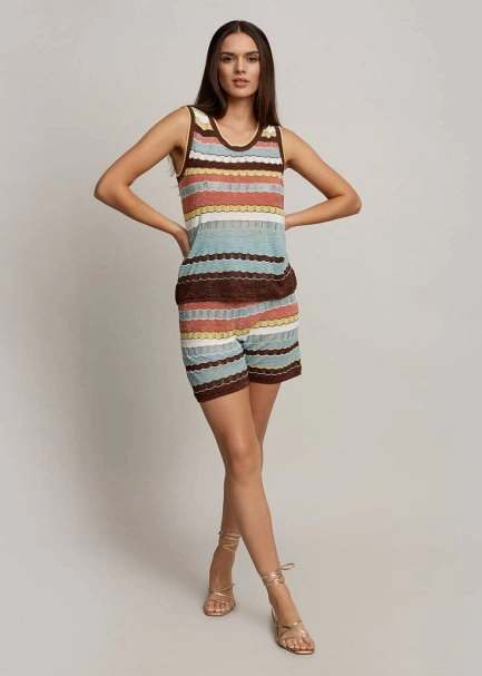 Çizgi Desenli Renkli Triko Bluz - 5