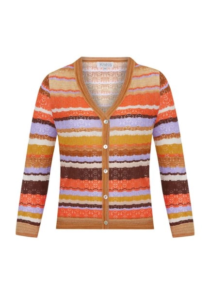 Çizgi Desenli Tarçın Rengi Triko Hırka - 8