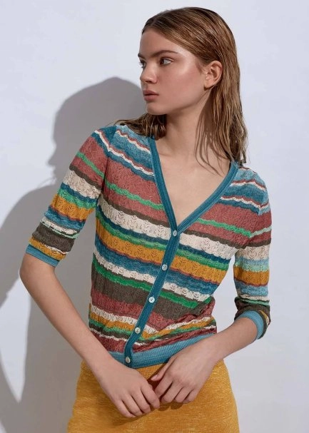 Çizgi Desenli Yeşil Triko Hırka - 6