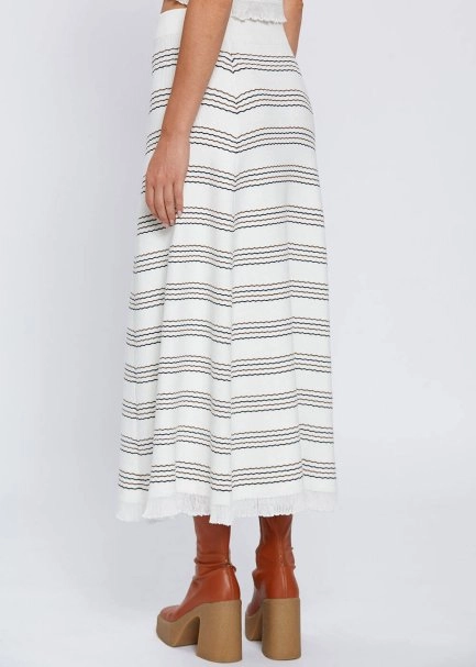 Çizgili Ekru Uzun Triko Etek - 4