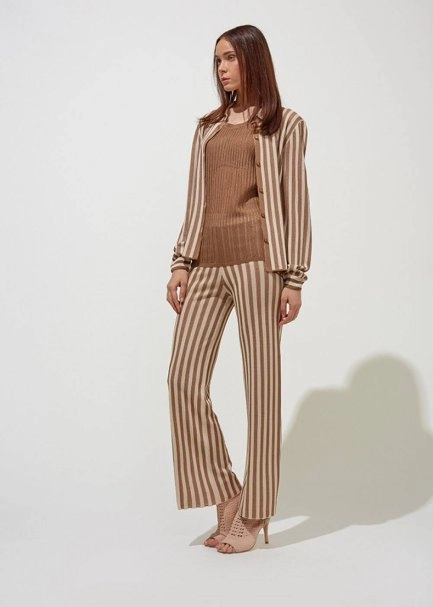 Çizgili Kum Beji Triko Gömlek - 5